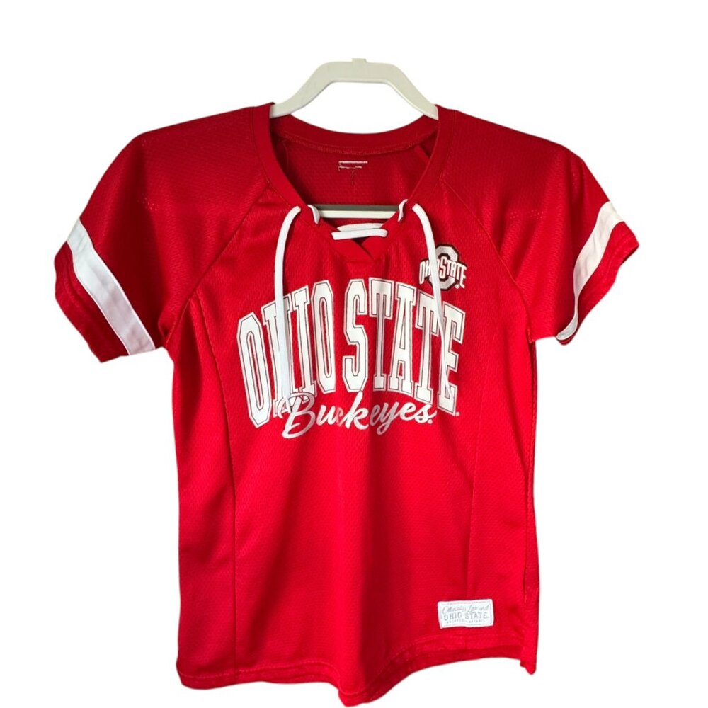 Womens Red Officially Licensed  OSU Ohio State Buckeyes Mesh Laced jersey Sz S